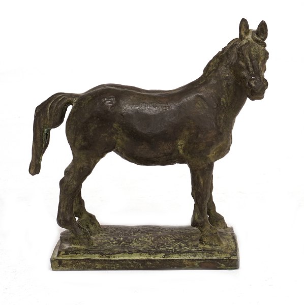 Helen Schou, 1905-2006, horse sculpture, bronze. Signed. H: 16cm. L: 17cm