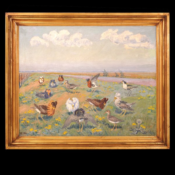 Johannes Larsen, 1867- 1961, Öl auf Leinen. Signiert und datiert 1946. 
Lichtmasse: 79x98cm. Mit Rahmen: 98x117cm