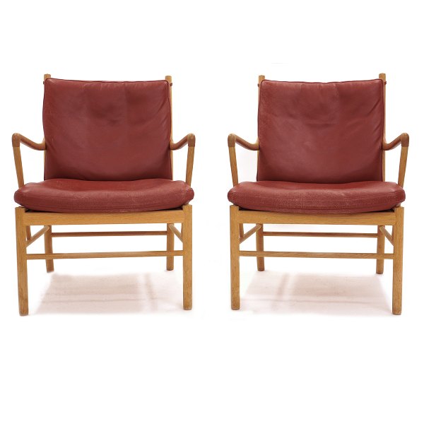 Pair of Ole Wanscher Colonial Chairs, oak and leather