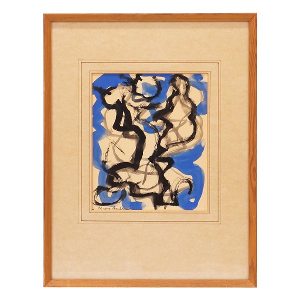 Mogens Andersen. Komposition, mixed media på papir. Signeret. Lysmål: 24x20cm. 
Med ramme: 48x37cm