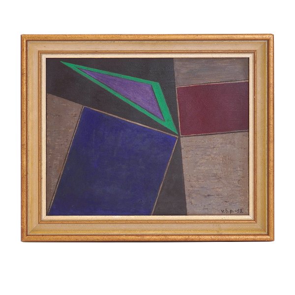 Vilhelm Bjerke Petersen, 1909-57, olie på lærred. Konkret værk. Signeret og dateret 1952. Lysmål: 31x40cm. Med ramme: 41x50cm