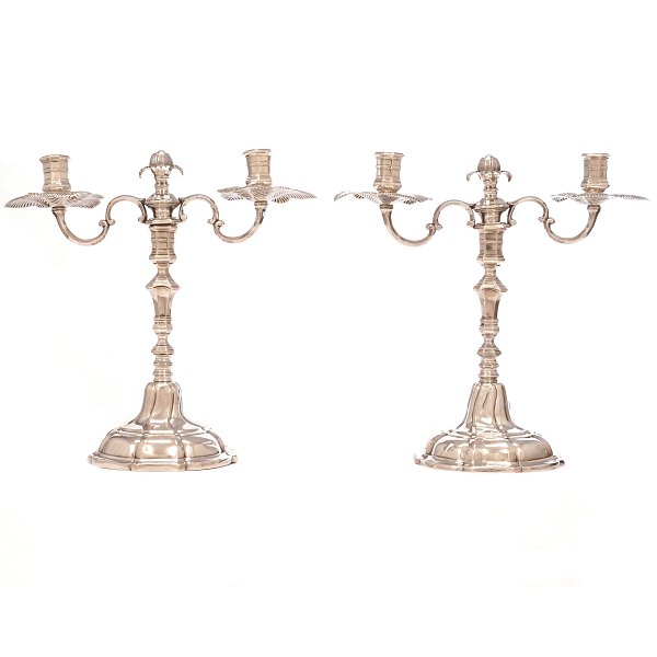 Pair of Danish 18th century silver candelabra by Jørgen Friis, Randers, circa 1780. From the collection of Hans Tobiesen, Denmark. H: 30cm. W: 30cm. W: 2.170gr